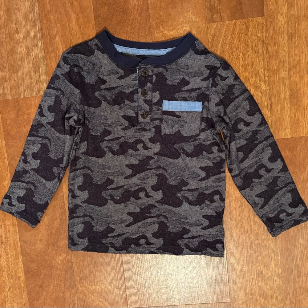 Boys Camo Long-Sleeve Henley Shirt Boys Size 4T